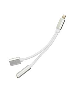 Adapter AUX 2in1 Lightning (male) to Lightning (female) / Jack 3 5 mm (female) silver