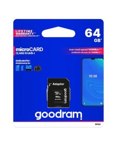 GOODRAM memory card microSD 64GB 100MB/s class 10 UHS I with adapter SD