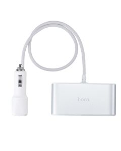 HOCO car charger splitter 3in1 with digital display + 2 x USB A 2 1A Z13 silver