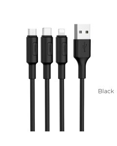Cable 3in1 USB A to Lightning / Micro USB / USB C Hoco 2A 1 m X25 black