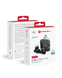 Multifunction charger Forcell F-Energy 5in1 USB A + USB C PD 20W + kabel USB C / Lightning + power bank 10000 mAh + wireless charging 15W black