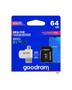 GOODRAM card reader USB A + Micro USB ALL IN ONE M1A4 + memory card micro SD 64GB with adapter SD