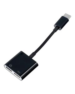 Adaptor AUX 2in1 Type C (male) to Type C (female) / Type C (female) BOX black [DAC]