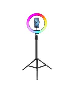 LED Ring Stream RGB lamp 12 FULL COLOR with holder for mobile + tripod black