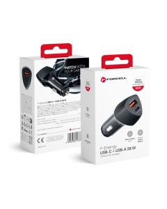 Car charger Forcell F-Energy Carbon USB C + USB A QC3.0 PD 3A 38W CC50-1A1C black