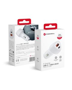 Car charger Forcell F-Energy Carbon USB C + USB A QC3.0 PD 3A 38W CC50-1A1C white