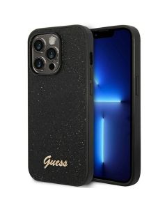 GUESS case for IPHONE 14 Pro GUHCP14LHGGSHK (Glitter Flakes Script Metal Logo) black