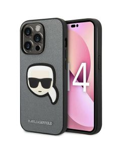 KARL LAGERFELD case for IPHONE 14 Pro Max KLHCP14XSAPKHG (Saffiano With Karl Head Patch) silver