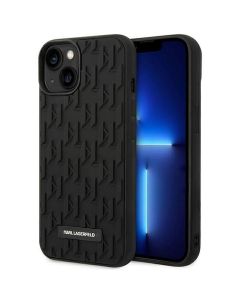 KARL LAGERFELD case for IPHONE 14 Plus KLHCP14MRUPKLPK (3D Rubber Case Monogram Pattern Metal Plate) black