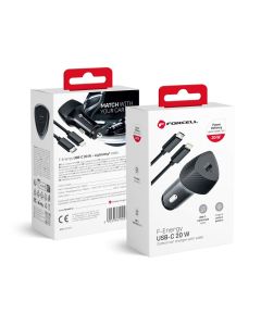 Car charger Forcell F-Energy Carbon USB C QC3.0 PD 3A 20W + kabel USB C do Lightning CC50-1C black