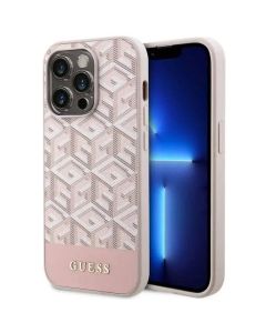 GUESS case for IPHONE 14 Pro compatible with MagSafe GUHMP14LHGCFSEP (GCUBE Stripes) pink