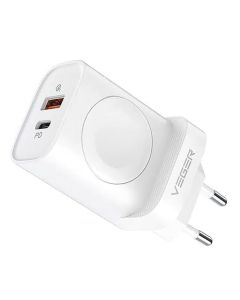 VEGER travel charger USB A + Type C + wireless charger compatible with Apple Watch PD QC3.0 3A 25W W002E white