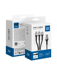 Cable 3in1 USB A to Lightning / Micro USB / USB C Blue Star 2 4A with braid 1 2 m TFK-DC-010 black