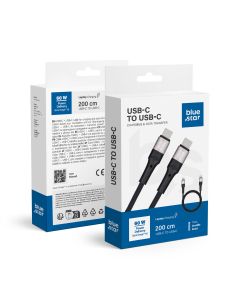 Cable USB C do USB C Blue Star 3A 60W PD QC4.0 with braid 2 m TFK-DC-004 black