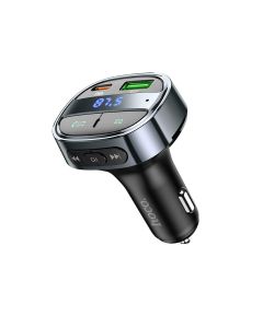 Car charger Hoco USB A + USB C PD QC3.0 5A 30W with digital display + transmitter FM BT E70 obsidian black