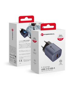 Phone charger Forcell F-Energy GaN USB C + USB A QC4.0 PD 3A 33W VT-31 gray