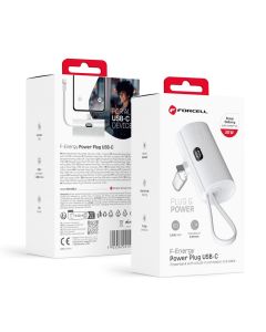 Powerbank Forcell F-Energy Power Plug F5K3 PD 20W 5000 mAh with built-in connector USB C white