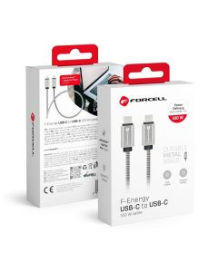 Cable USB C to USB C Forcell F-Energy QC4.0 PD 5A 100W E-Mark Metal 1 m C239 silver