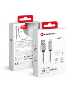 Cable USB A to USB C Forcell F-Energy QC3.0 66W Metal 1 m C234 silver