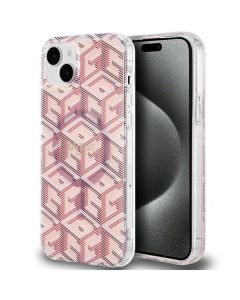 GUESS case for IPHONE 15 compatible with MagSafe GUHMP15SHGCUSTGP (IML GCUBE) pink