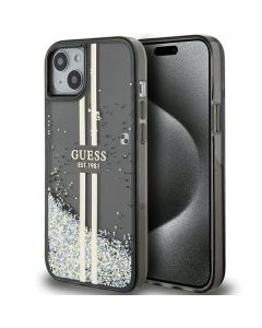 GUESS case for IPHONE 15 GUHCP15SLFCSEGK (Liquid Glitter Gold Stripes) black