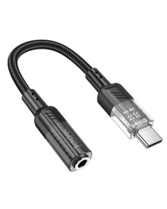 Adapter AUX USB C to Jack 3 5 mm Hoco 0 15 m LS37 transparent black