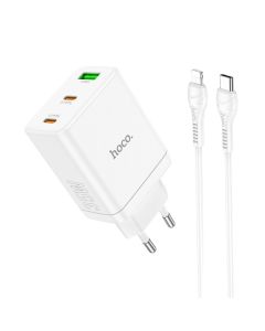 Phone charger Hoco 2 x USB C + USB A QC3.0 PD 3A 35W + cable USB C to Lightning N33 white