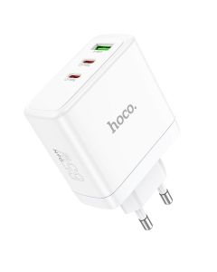 Phone charger Hoco 2 x USB C + USB A GaN QC PD 65W N30 white