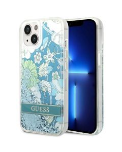 GUESS case for IPHONE 13 / 14 / 15 GUHCP14SLFLSN (Flower Liquid Glitter) green
