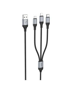 Cable 3in1 USB A to Lightning / Micro USB / USB C Hoco 2 4A 1 m X102 black