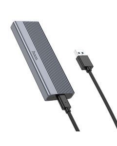 Enclosure Hoco for M.2 SATA SSD drives M key B+M key up to 4TB USB A USB3.2 / 6GBps HB47 metal gray