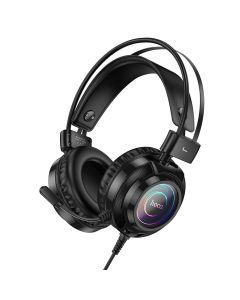 HOCO wire headphones USB A + Jack 3 5 mm with microphone gaming W110 2 m black