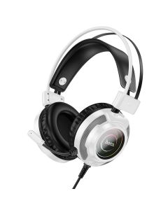 HOCO wire headphones USB A + Jack 3 5 mm with microphone gaming W110 2 m white
