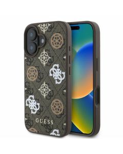 GUESS case for IPHONE 16 compatible with MagSafe GUHMP16SP4PWPW (PU Peony on 4G Background) brown