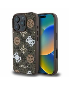 GUESS case for IPHONE 16 Pro compatible with MagSafe GUHMP16LP4PWPW (PU Peony on 4G Background) brown