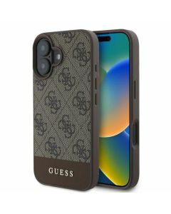 GUESS case for IPHONE 16 GUHCP16SG4GLBR (PC/TPU 4G PU Bottom Stripe) brown