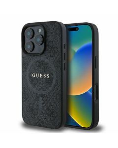 GUESS case for IPHONE 16 Pro compatible with MagSafe GUHMP16LG4GFRK (PU 4G Ring Classic Logo) black