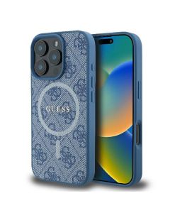 GUESS case for IPHONE 16 Pro compatible with MagSafe GUHMP16LG4GFRB (PU 4G Ring Classic Logo) blue