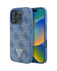 GUESS case for IPHONE 16 GUHCP16SP4TDPB (PU Leather 4G Triangle Strass) blue