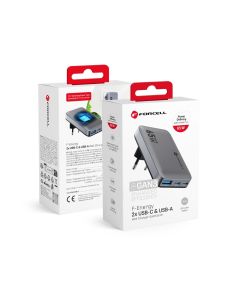 Phone Charger Forcell F-Energy Ultra Slim GaN III 2 x USB C + USB A QC4.0 PD 4A 65W VT-47 gray 0INT
