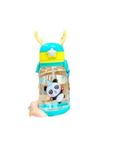 Water bottle with straw and leash for kids 500 - 600 ml green