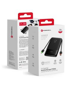 FORCELL F-ENERGY F10K6 Multicharge powerbank with built-in cables Type C and Lightning PD QC3.0 3A 22 5W 10000 mAh black