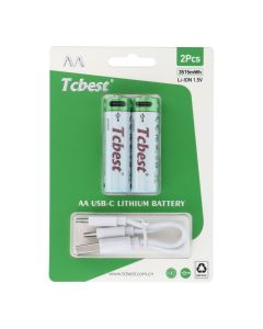 TCBEST rechargable battery R6 (AA) 950 mAh with socket Type C + cable USB A to 2 x Type C 2 pcs