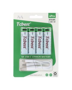 TCBEST rechargable battery R6 (AA) 950 mAh with socket Type C + cable USB A to 4 x Type C 4 pcs
