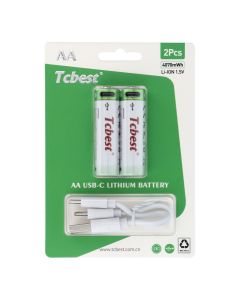TCBEST rechargable battery R6 (AA) 2713 mAh with socket Type C + cable USB A to 2 x Type C 2 pcs