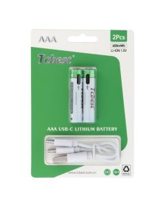 TCBEST rechargable battery R3 (AAA) 400 mAh with socket Type C + cable USB A to 2 x Type C 2 pcs