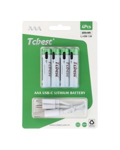 TCBEST rechargable battery R3 (AAA) 400 mAh with socket Type C + cable USB A to 4 x Type C 4 pcs