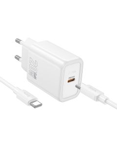 Phone charger Hoco USB C QC PD 20W + cable USB C to USB C N60 white