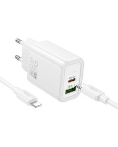 Phone charger Hoco USB A + USB C QC3.0 PD 3A 20W + cable USB C to Lightning N61 white