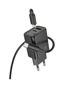 Phone charger Hoco USB A + USB C QC3.0 PD 3A 20W + cable USB C to Lightning N61 black